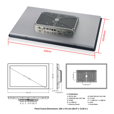 Resistive Touch Screen Fanless Embedded PC 21.5&quot; FHD LED I7 Panel Computers